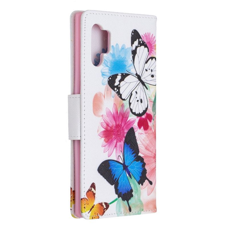 Flip Cover Samsung Galaxy Note 10 Plus Lyseblå Mobilcover Malede Sommerfugle Og Blomster