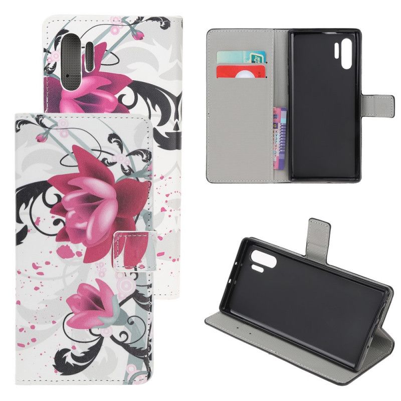 Flip Cover Samsung Galaxy Note 10 Plus Magenta Mobilcover Tropiske Blomster