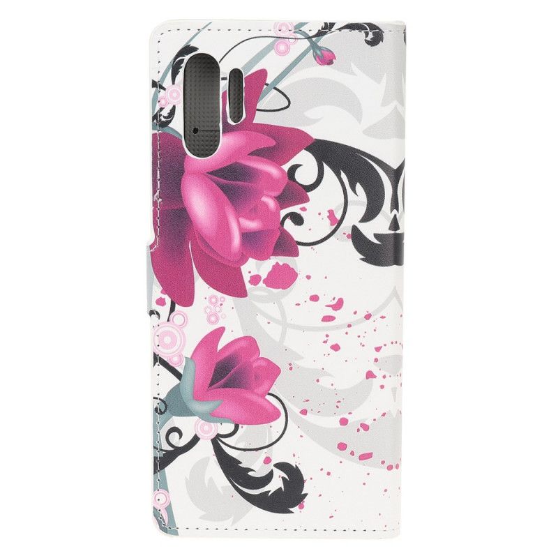 Flip Cover Samsung Galaxy Note 10 Plus Magenta Mobilcover Tropiske Blomster