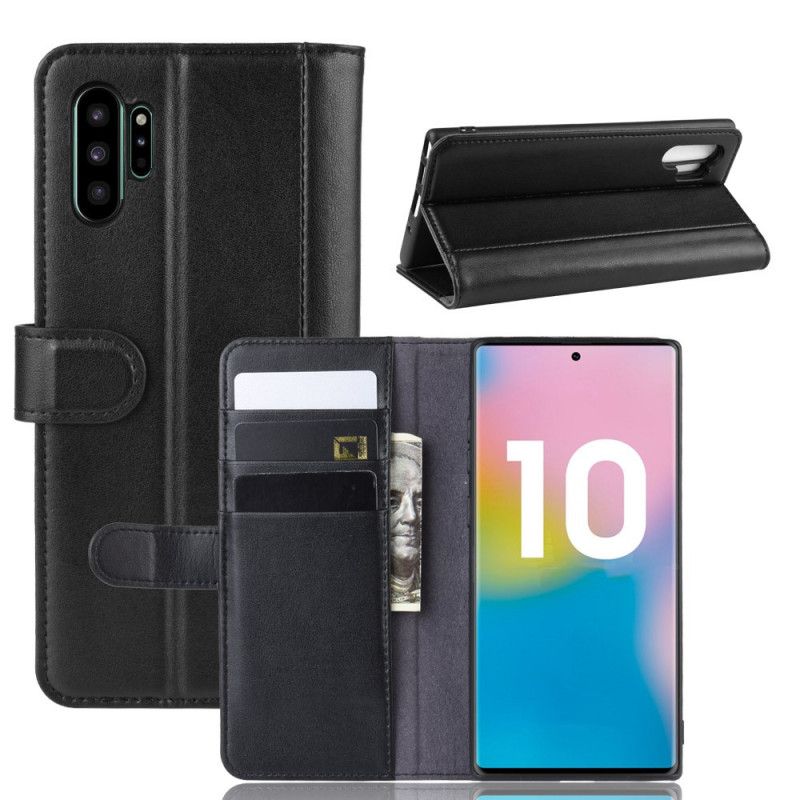 Flip Cover Samsung Galaxy Note 10 Plus Sort Delt Læder