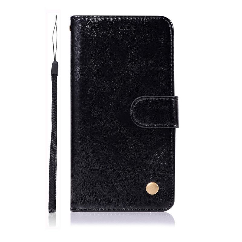 Flip Cover Samsung Galaxy Note 10 Plus Sort Vintage Lædereffekt Med Rem