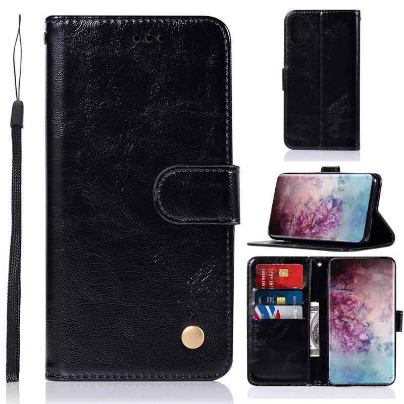 Flip Cover Samsung Galaxy Note 10 Plus Sort Vintage Lædereffekt Med Rem