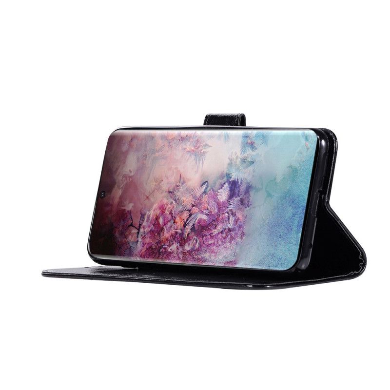 Flip Cover Samsung Galaxy Note 10 Plus Sort Vintage Lædereffekt Med Rem