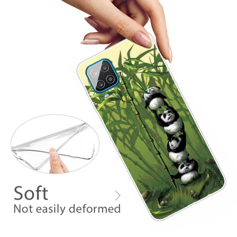 Cover for Samsung Galaxy A12 Grøn Bunke Af Pandaer