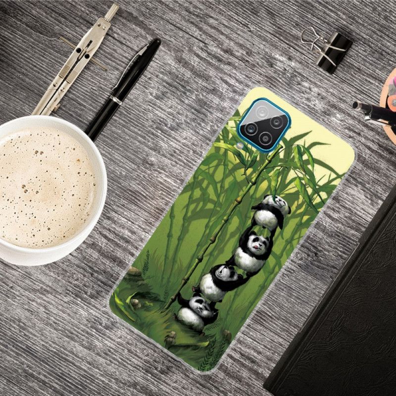 Cover for Samsung Galaxy A12 Grøn Bunke Af Pandaer