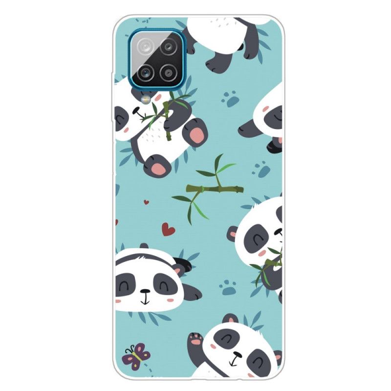 Cover for Samsung Galaxy A12 Grøn Bunke Af Pandaer