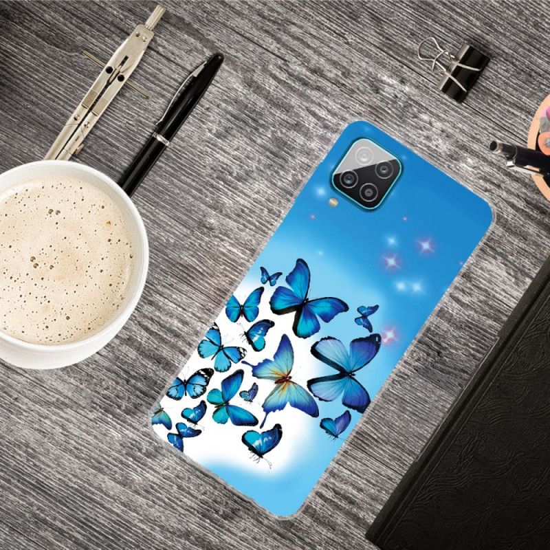 Cover for Samsung Galaxy A12 Lyseblå Sommerfugle Sommerfugle