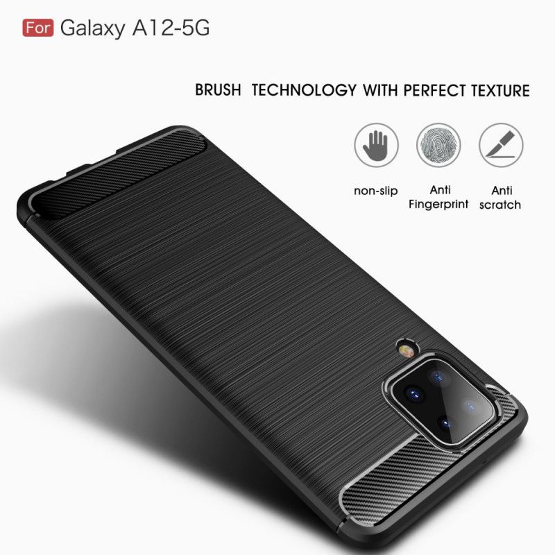 Cover for Samsung Galaxy A12 Sort Børstet Kulfiber