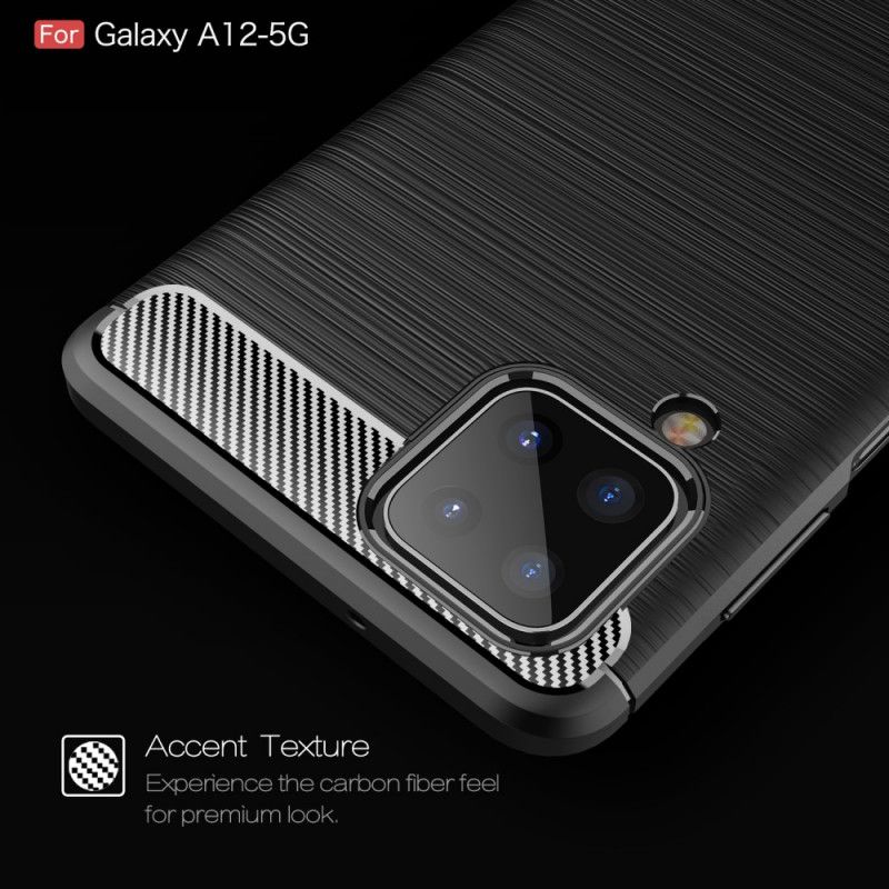 Cover for Samsung Galaxy A12 Sort Børstet Kulfiber