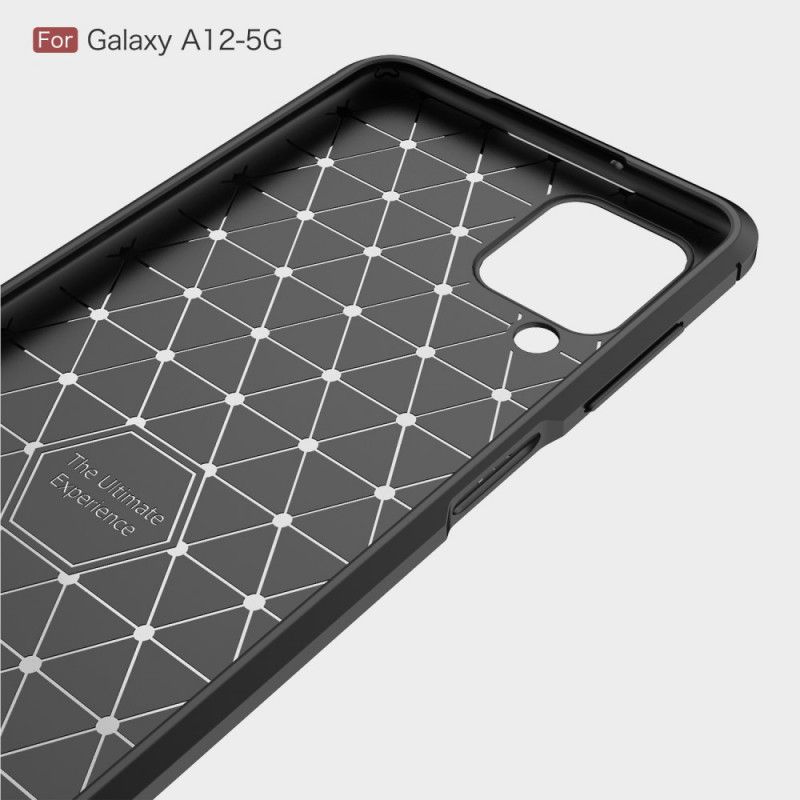 Cover for Samsung Galaxy A12 Sort Børstet Kulfiber