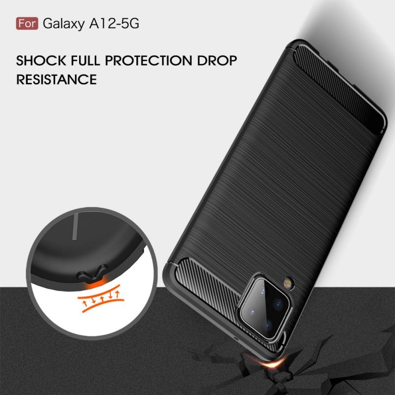 Cover for Samsung Galaxy A12 Sort Børstet Kulfiber