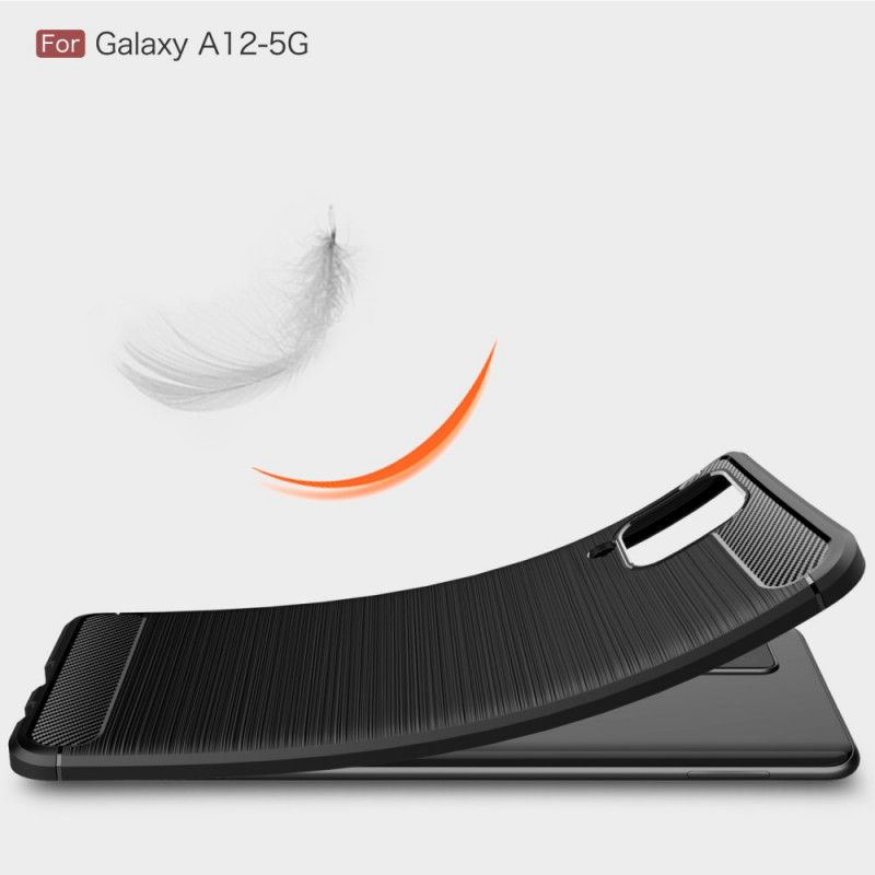 Cover for Samsung Galaxy A12 Sort Børstet Kulfiber