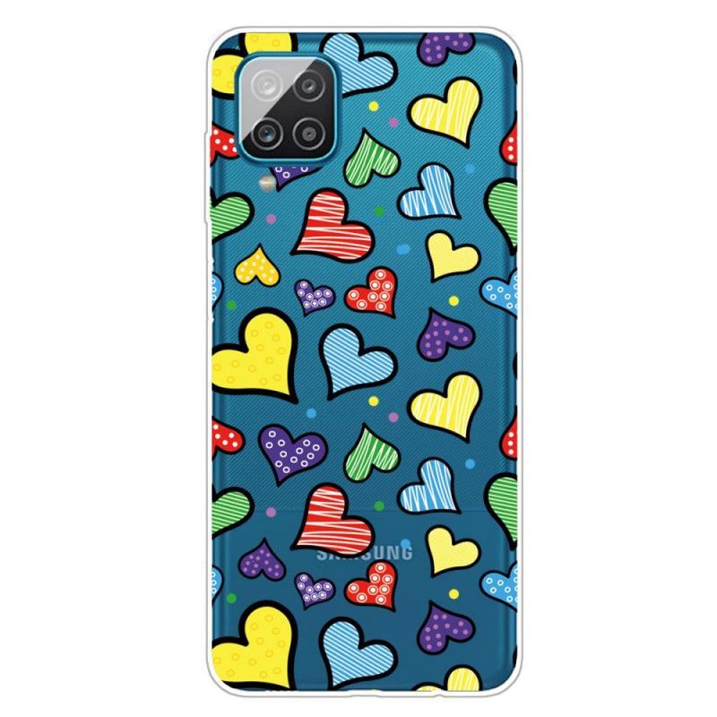 Cover Samsung Galaxy A12 Flerfarvede Hjerter Original