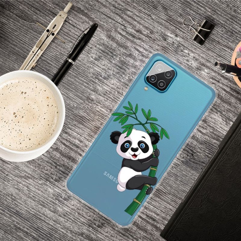 Cover Samsung Galaxy A12 Gennemsigtig Panda På Bambus