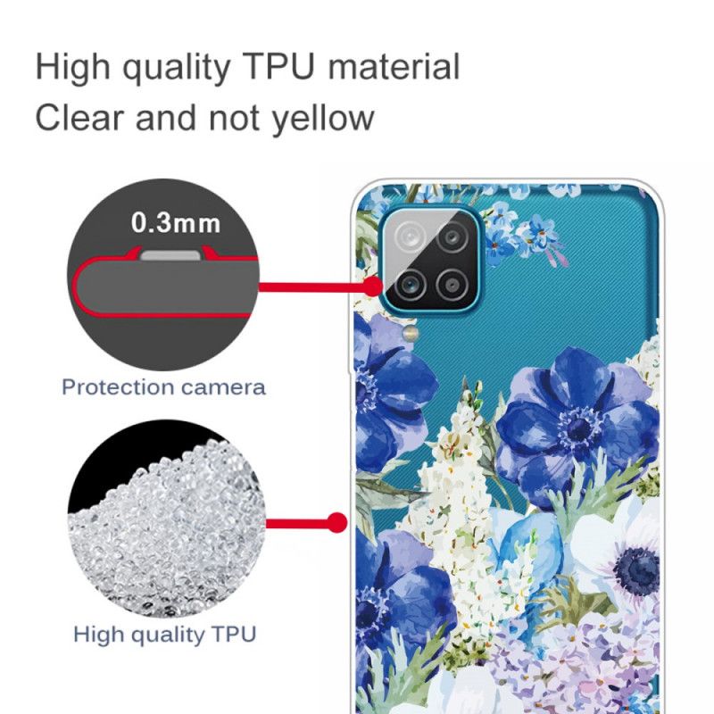 Cover Samsung Galaxy A12 Gennemsigtige Akvarelblå Blomster