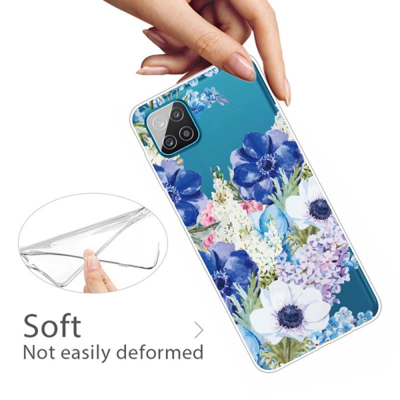 Cover Samsung Galaxy A12 Gennemsigtige Akvarelblå Blomster