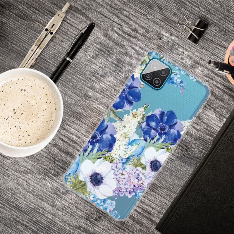 Cover Samsung Galaxy A12 Gennemsigtige Akvarelblå Blomster