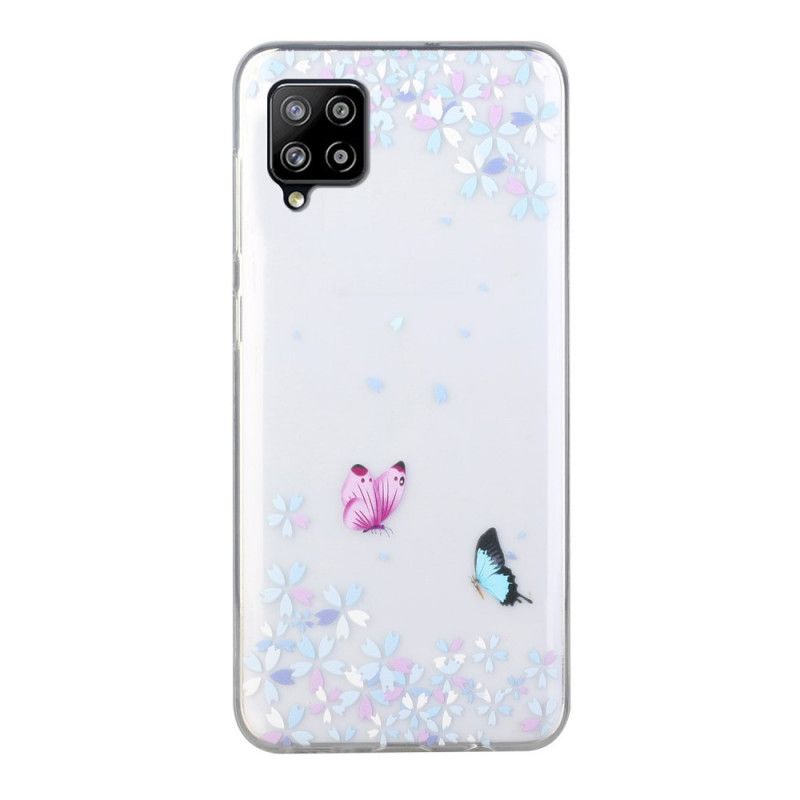 Cover Samsung Galaxy A12 Gennemsigtige Sommerfugle Og Blomster Original