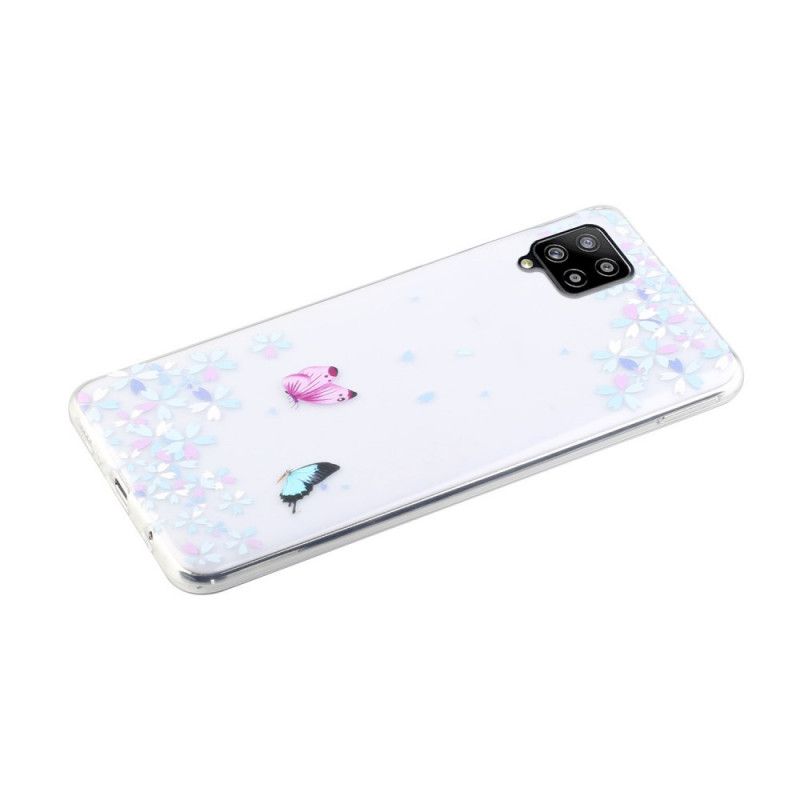 Cover Samsung Galaxy A12 Gennemsigtige Sommerfugle Og Blomster Original