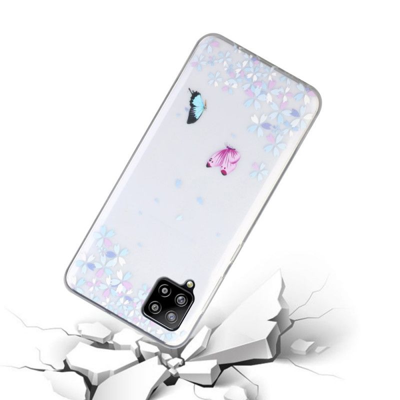 Cover Samsung Galaxy A12 Gennemsigtige Sommerfugle Og Blomster Original