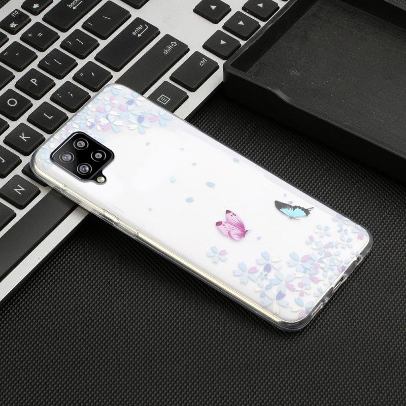 Cover Samsung Galaxy A12 Gennemsigtige Sommerfugle Og Blomster Original