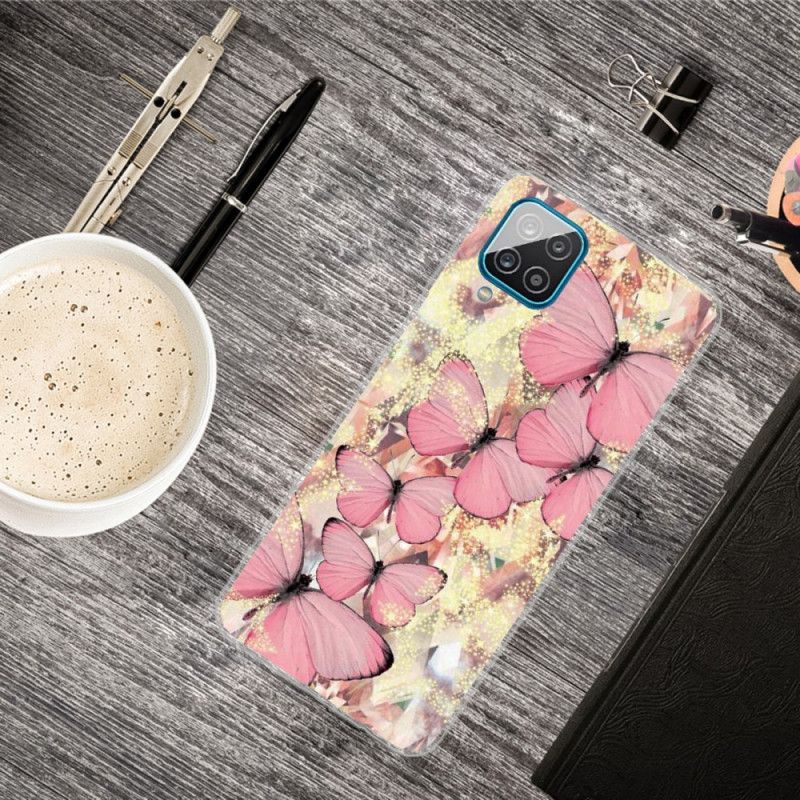 Cover Samsung Galaxy A12 Lyserød Kongelige Sommerfugle Original