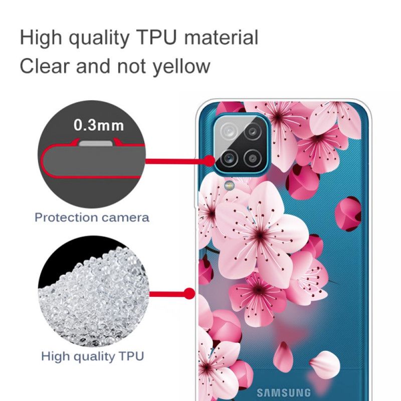 Cover Samsung Galaxy A12 Mobilcover Små Lyserøde Blomster