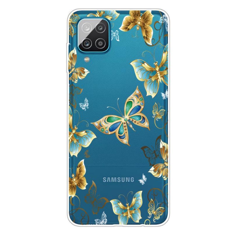 Cover Samsung Galaxy A12 Mørkeblå Design Sommerfugle