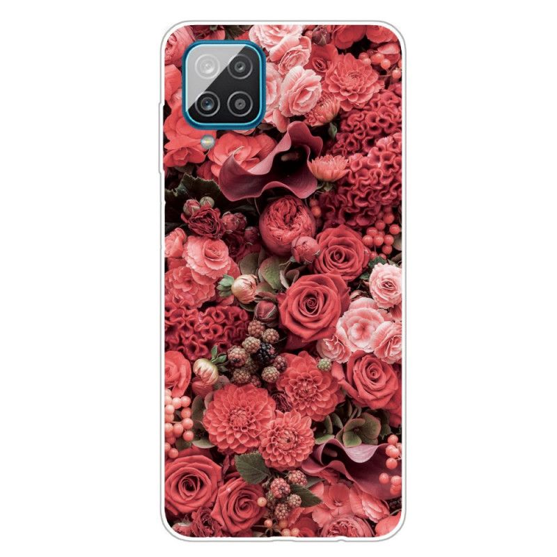 Cover Samsung Galaxy A12 Rød Intense Blomster