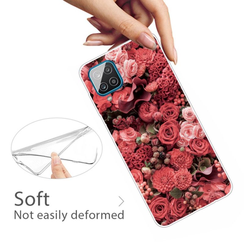 Cover Samsung Galaxy A12 Rød Intense Blomster