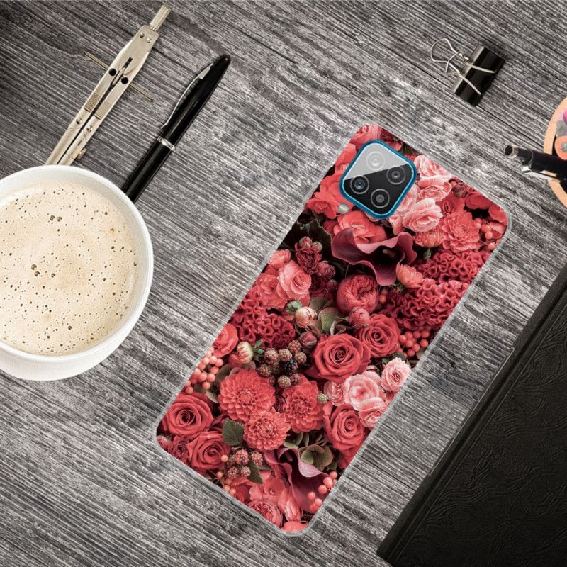 Cover Samsung Galaxy A12 Rød Intense Blomster