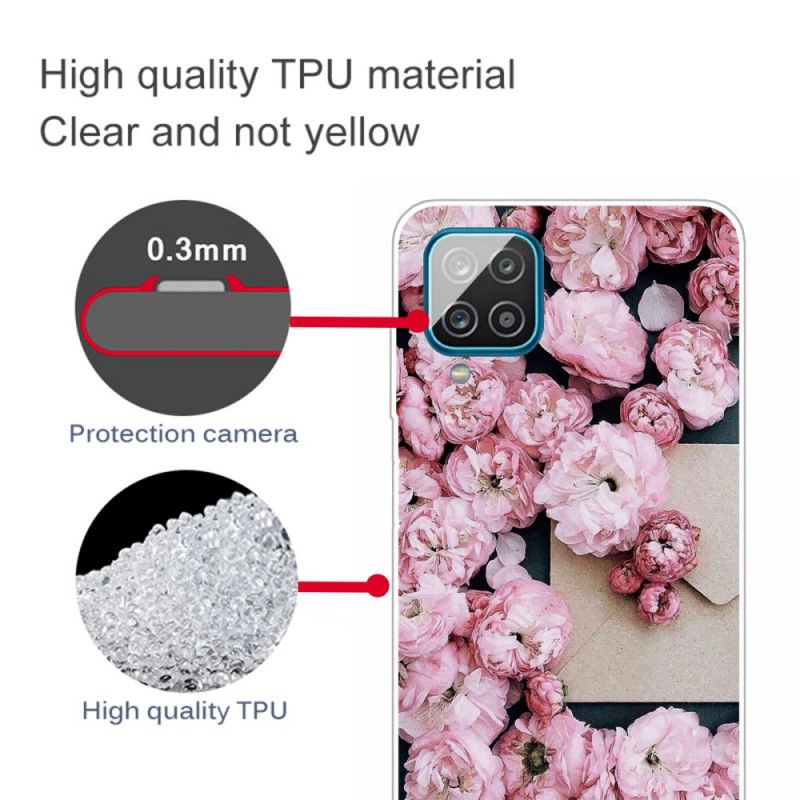 Cover Samsung Galaxy A12 Rød Intense Blomster