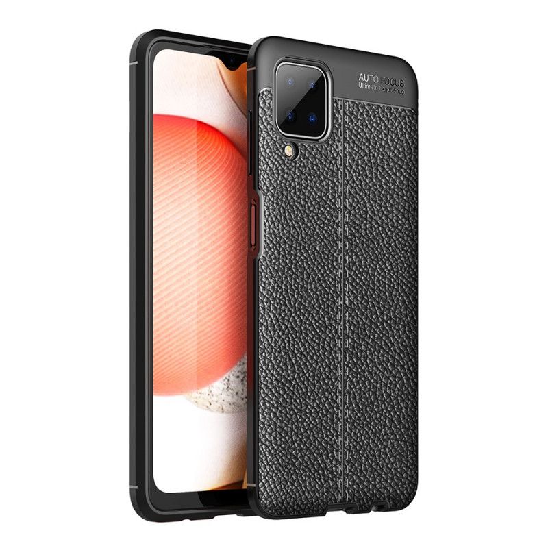 Cover Samsung Galaxy A12 Sort Dobbeltlinjeret Lychee-Lædereffekt