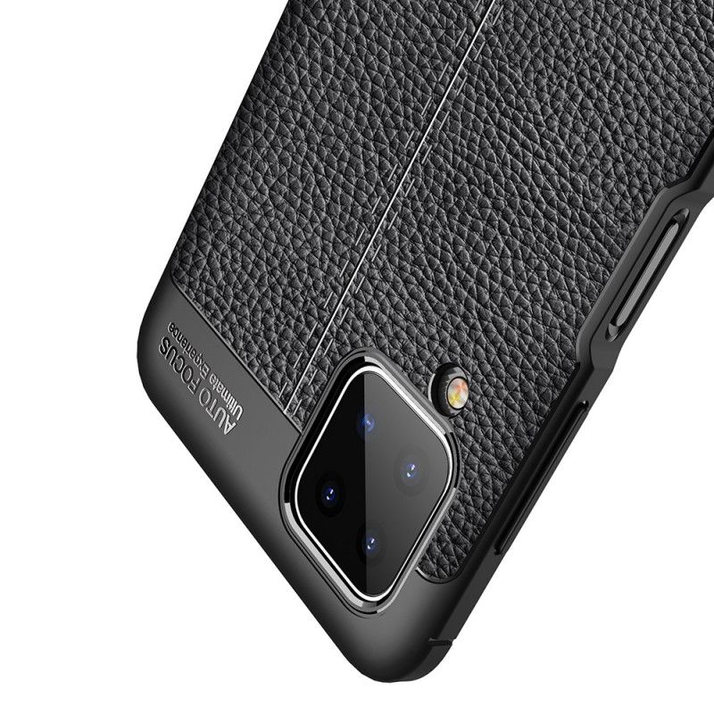 Cover Samsung Galaxy A12 Sort Dobbeltlinjeret Lychee-Lædereffekt