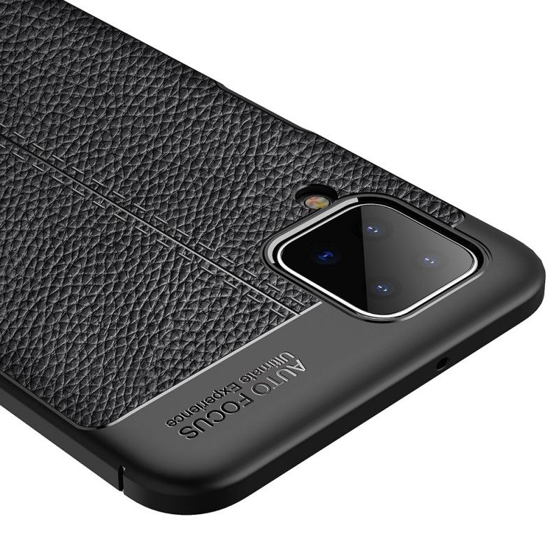 Cover Samsung Galaxy A12 Sort Dobbeltlinjeret Lychee-Lædereffekt