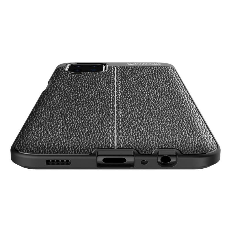 Cover Samsung Galaxy A12 Sort Dobbeltlinjeret Lychee-Lædereffekt