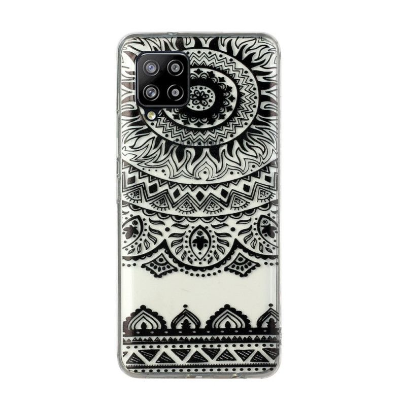 Cover Samsung Galaxy A12 Sort Mobilcover Gennemsigtig Blomstermandala