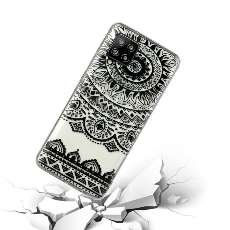 Cover Samsung Galaxy A12 Sort Mobilcover Gennemsigtig Blomstermandala