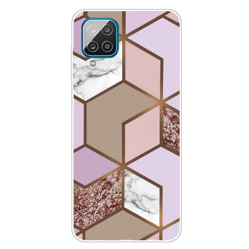 Cover Samsung Galaxy A12 Sort Mobilcover Geometrisk Marmor