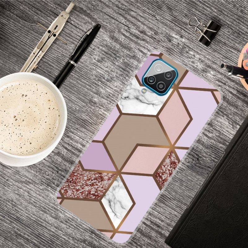 Cover Samsung Galaxy A12 Sort Mobilcover Geometrisk Marmor