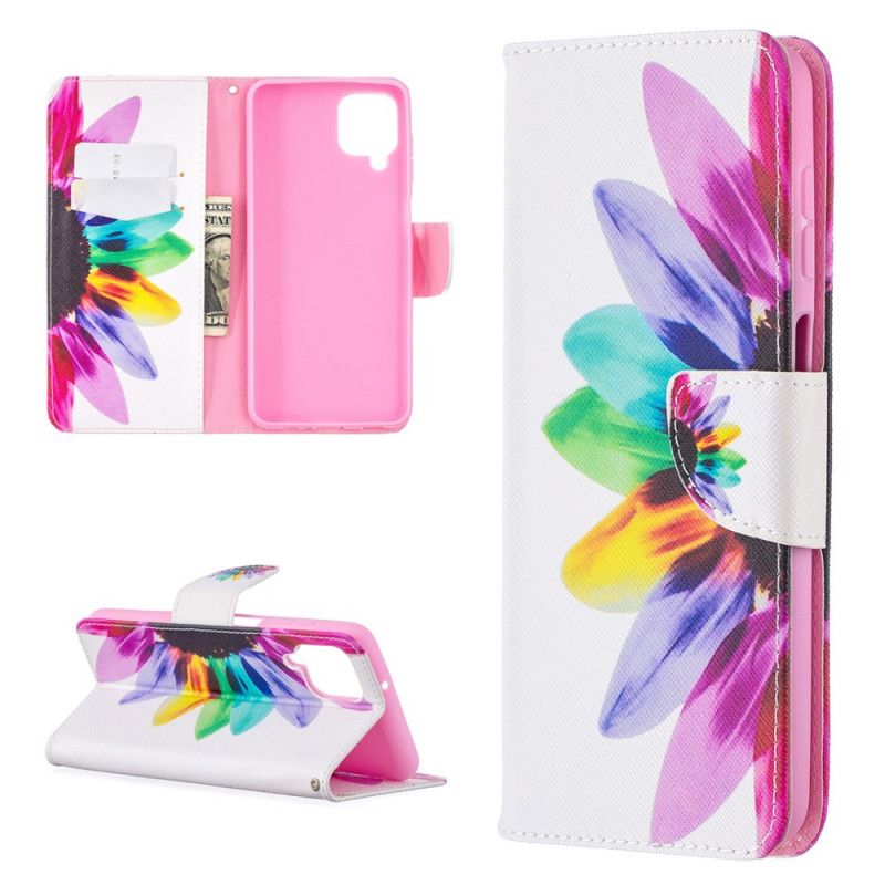 Flip Cover Læder for Samsung Galaxy A12 Akvarelblomst