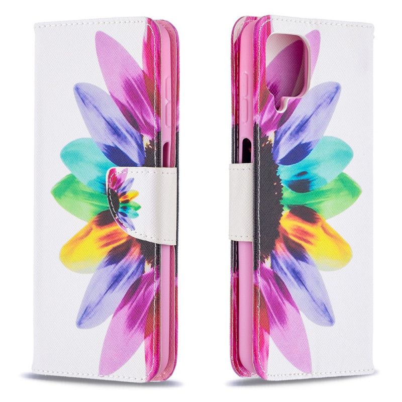 Flip Cover Læder for Samsung Galaxy A12 Akvarelblomst