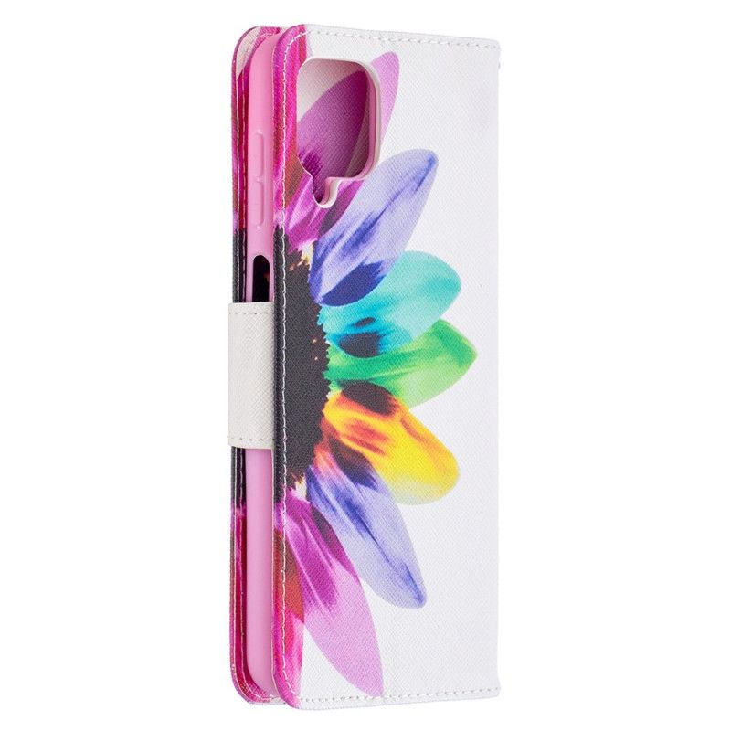 Flip Cover Læder for Samsung Galaxy A12 Akvarelblomst