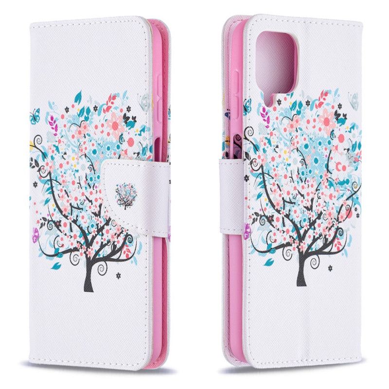 Flip Cover Læder for Samsung Galaxy A12 Blomstret Træ