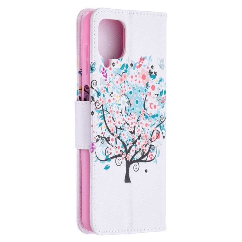 Flip Cover Læder for Samsung Galaxy A12 Blomstret Træ