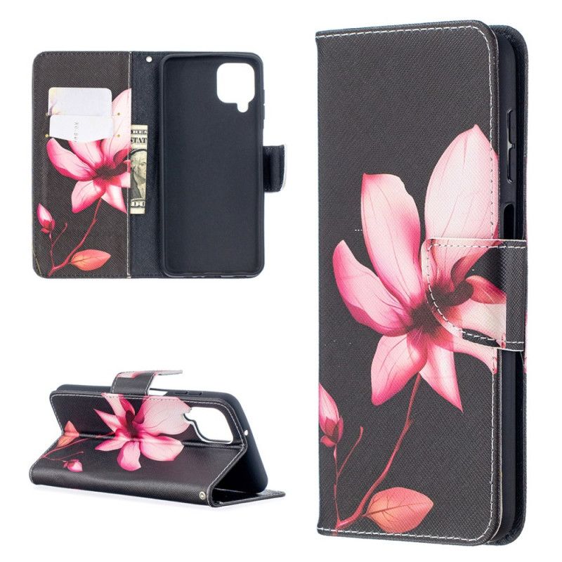 Flip Cover Læder for Samsung Galaxy A12 Lyserød Blomst