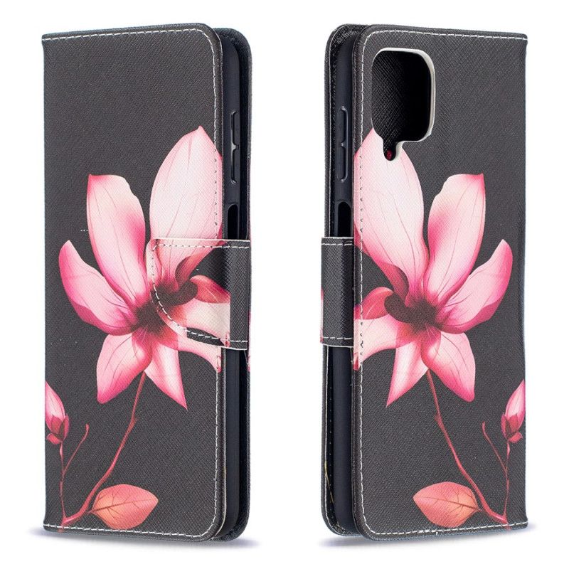 Flip Cover Læder for Samsung Galaxy A12 Lyserød Blomst