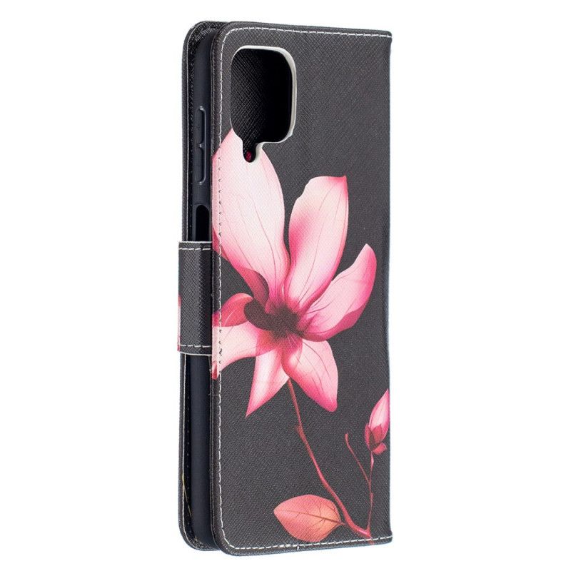 Flip Cover Læder for Samsung Galaxy A12 Lyserød Blomst