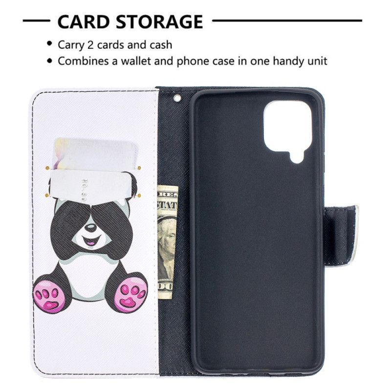 Flip Cover Læder for Samsung Galaxy A12 Sjov Panda