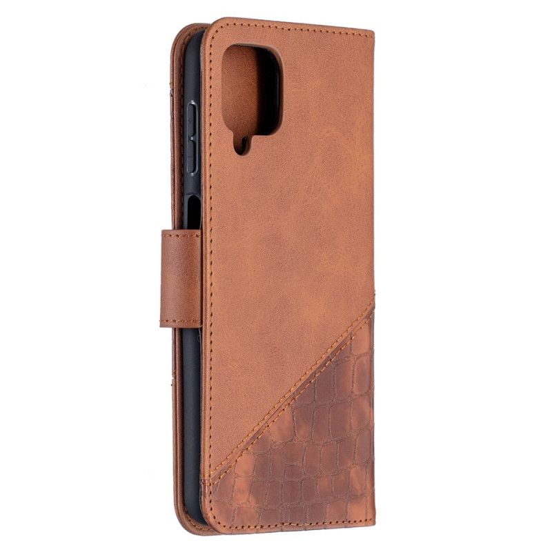 Flip Cover Læder for Samsung Galaxy A12 Sort Klassisk Krokodillehudeffekt